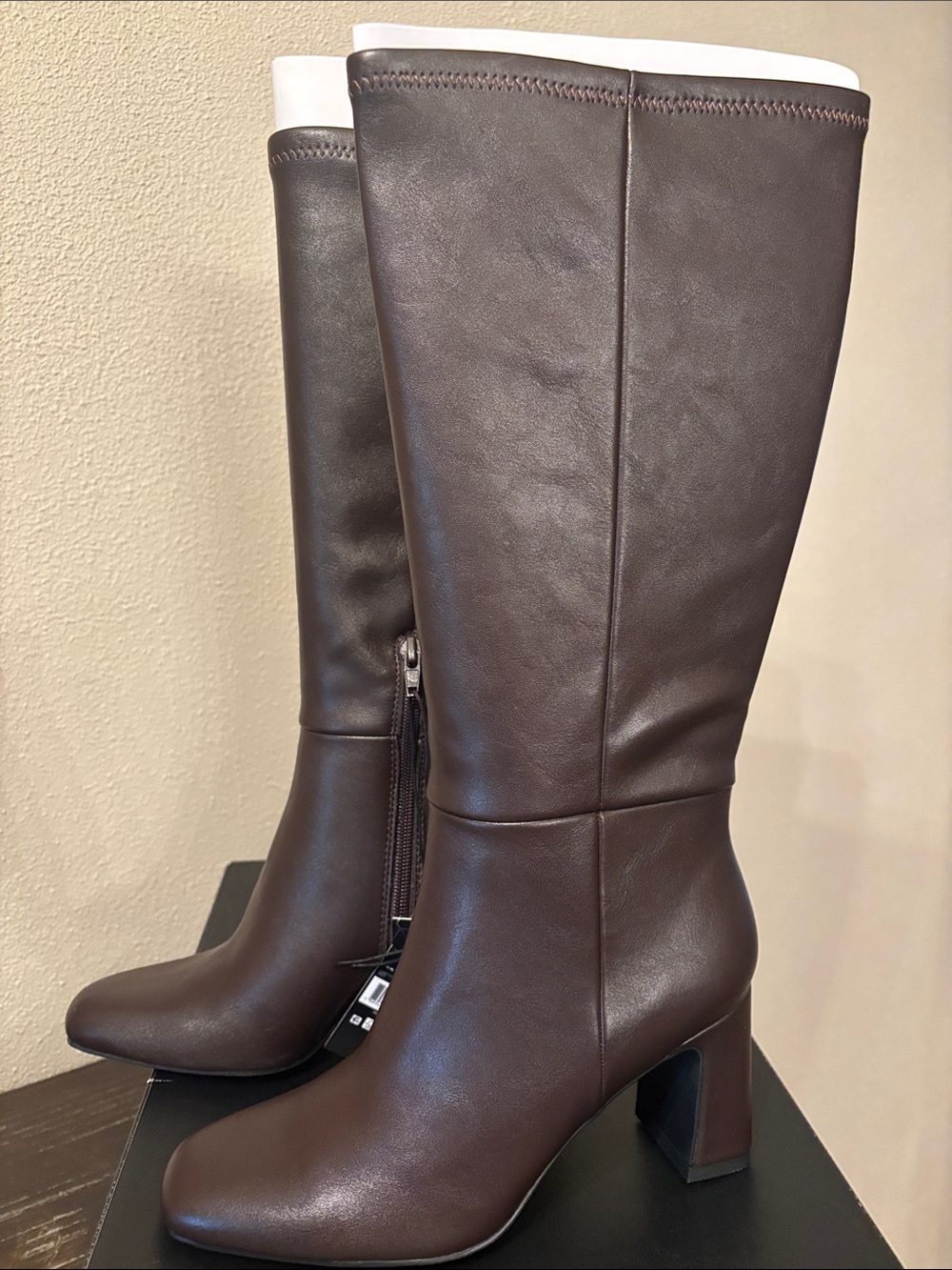 Madden NYC Women’s Classic  Brown Mid-Calf Block Heel Boots with Side Zip